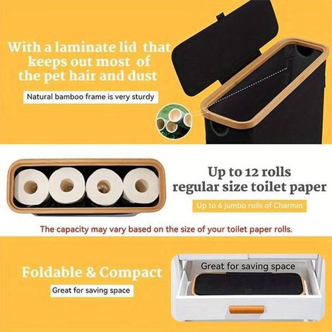 Available in one color only: black. Material: bamboo and Oxford cloth. Toilet paper holder for the bathroom, which can also be used for storing various items. (1/5)
