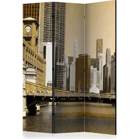 Paravent 3 Volets "Chicago's Bridge Vintage Effect" 135x172cm (1/2)