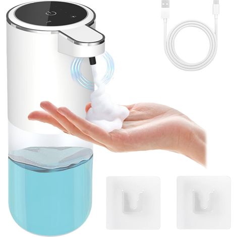Seifenspender Automatisch, Wandmontage Berührungsloser Automatische Seifenspender mit USB Wiederaufladbar, IPX5 Wasserdicht Schaumseifenspender mit 4 Einstellbare Stufen für Bad Küche (1/5)