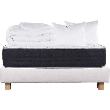 SELIAN - Pack Matelas + Sommier Tapissier Beige 140x190 cm + 2 Oreillers + 1 Couette (1/5)