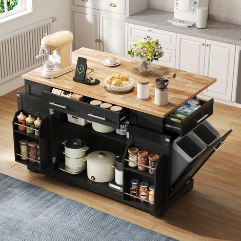 Mobile Kücheninsel 138x86x92 cm mit Klapparbeitsplatte und EU-Steckdose OKMYHOME (1/5)