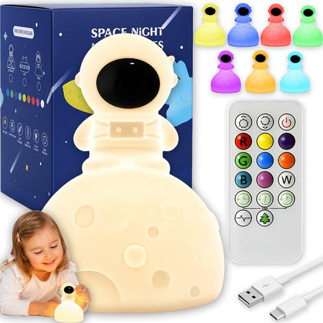 Lámpara de noche de astronauta para niños, colorida, de silicona, con LED RGB y control remoto Zenwire. (1/5)
