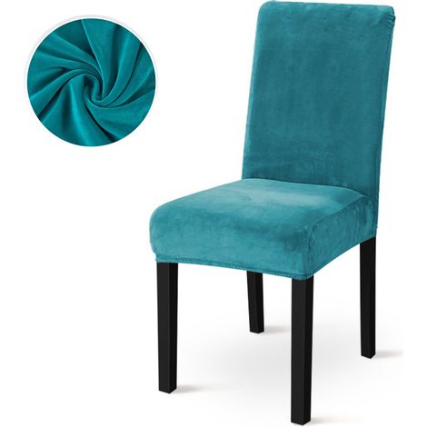 Fodera per sedile in spessa velluto elastico, motivo grigliato, universale per sedie di ristorante o hotel, protezione anti-macchia, blu turchese, modello schienale medio.