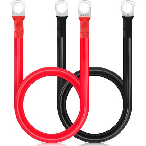 Lot de 2 câbles onduleurs de batterie - 1 m - 2 AWG/35 mm² - 12 V - câble de batterie rouge et noir - fils de batterie automobile avec bornes à anneau SC35-10 - fil flexible en cuivre pour