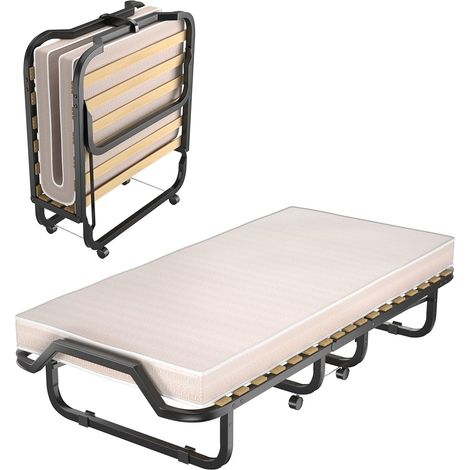 COSTWAY Cama Plegable con Colchón en Memory Foam 90 X 200 cm/Cama Individual de Invitados Portátil con Ruedas, Rápida de Montar, Ahorra Espacio Capacidad de 120 kg (1/5)