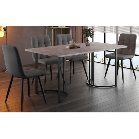 Ensemble salle à manger 5 pièces 140 x 80cm, table MDF gris pieds métal noir + 4 chaises lin gris foncé