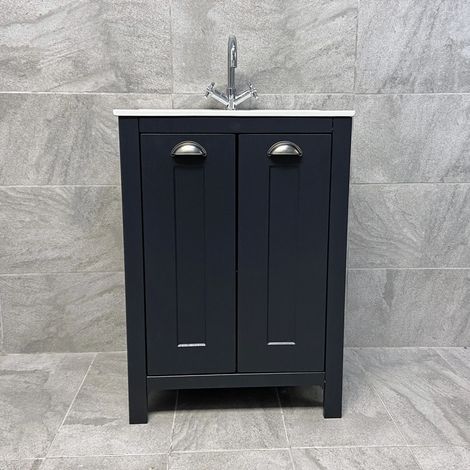 Derby 600mm Indigo Blue Bathroom Storage Vanity Sink Basin Unit + Optional Tap, No Tap (1/3)