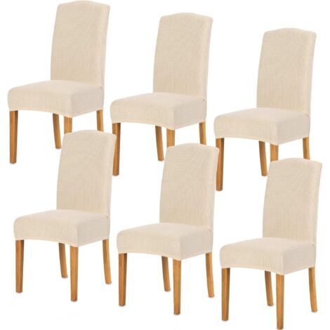 Housse de Chaise 6 pièces,Salle à Manger Stretch Extensible Antidérapante Couverture de Chaise,Housse de Salle à Manger Amovible Lavable Housse de Chaise pour Salle(6 pièces,Blanc Ivoire) (1/5)