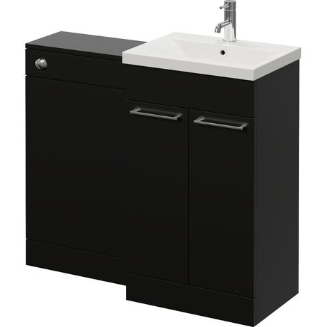 Napoli 390 Matt Black 1000mm 2 Door Vanity Unit Toilet Suite with Glide Basin - 1000mm - Chrome 160mm HandleWithout Kingston Toilet Pan