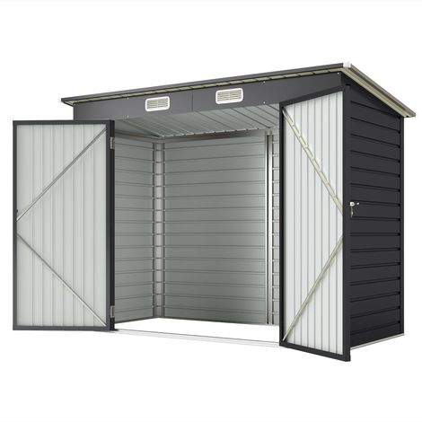 Caseta de jardín exterior 249 x 121 x 183 cm puertas dobles con cerradura ventilación diseño contemporáneo en acero gris 210005464 (1/5)