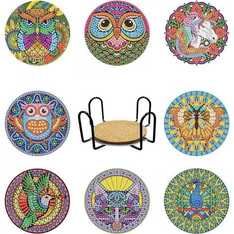 Bordado de diamantes - Posavasos para vasos, 8 piezas - Animales 3 (1/5)