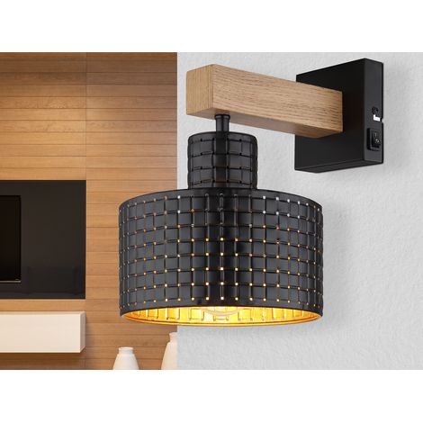 LED Wandleuchte Metall mit Schalter und Stanzmuster Schwarz Gold, Höhe 24,5cm (1/5)