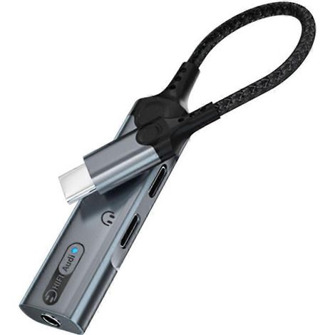 Adaptateur jack 3 en 1 pour casque audio PD60W à charge rapide, répartiteur audio USB-C vers DAC 3,5 mm, double convertisseur pour écouteurs USB-C - B (1/5)