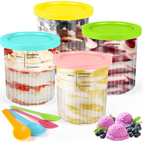 Bacs à Crème Glacée pour Ninja, Lot de 4 Crème Glacée avec Couvercles, Réutilisables Pot Creami Deluxe pour Ninja Sorbetières NC500 NC501, Lavables au Lave-Vaisselle