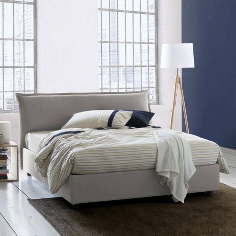 Talamo Italia Cama matrimonial Clodovea, Cama contenedor con funda extraíble con cabecero tapizado y estructura de cama, 100% Made in Italy, con colchón de 160x190 cm incluido, Gris, con embalaje refo (1/5)