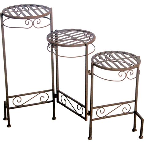 Metall Blumentreppe mit 3 Abstellflächen - 76x23x60 cm - aus Eisen in brauner Rost Optik Blumen Ständer Etagere Pflanzentopfhalter