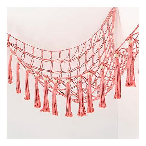 hamac En Peluche Suspendre (rose) Hamac En Dentelle Avec Gland En Bois Organisateur D'animaux En Peluche, Grande Corne En Peluche, Tagre En Gri (1/5)