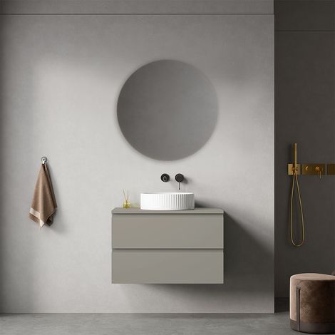 Mobile bagno sospeso 80 cm Grigio Cenere per Lavabo d'appoggio Specchio Tondo - Fiji Paint Top (1/4)