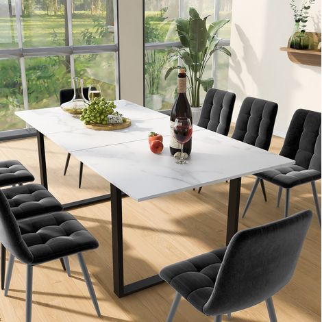 Conjunto de mesa y sillas, mesa extensible 140/180x80 cm con 8 sillas grises DESVIAE (1/5)