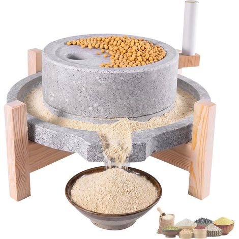 Moulin Pierre Fait Main,Broyeur Grain Fabriqué à La Main,Moulin à Grains Moulin Main Fait Main Pour Céréales, moulins secs/humides, moulin à grains en pierre, pour grains, fèves, orge, épices (1/5)