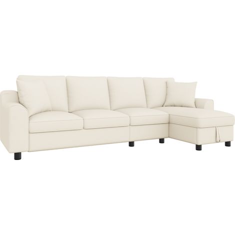 ELVMI Sofá de esquina en L 4 plazas con arcón y respaldo abatible, en Chenille Beige 280 × 136 × 82 cm (1/5)