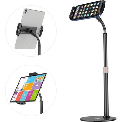 Supporto da tavolo per tablet e telefono, nero (1/5)