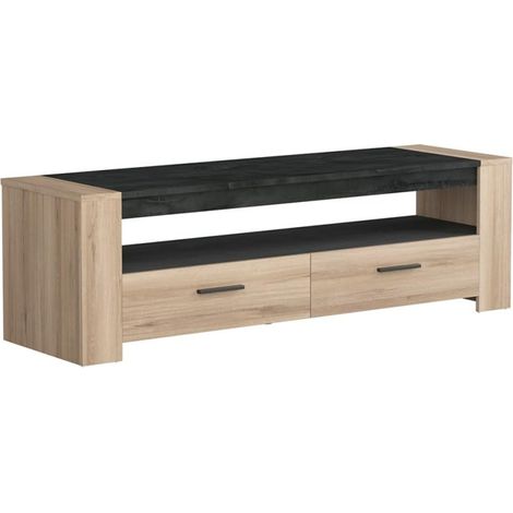 Meuble TV 2 tiroirs 1 Niche Sheffield - Naturel Clair (1/5)