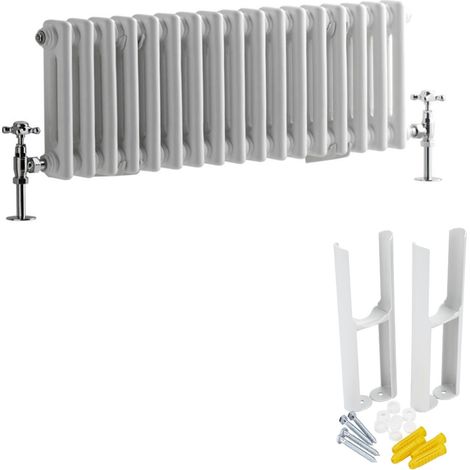 Milano Windsor White Cast Iron Style Horizontal Double Column Radiator with Feet - 300mm x 785mm (1/5)