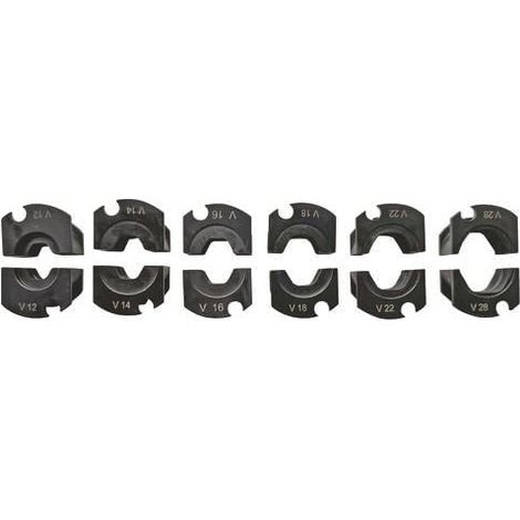 Lot de Mâchoires Profil V - Ø12-14-16-18-22-28 mm - Compatible avec Pince à Sertir - Noir - Pour Raccords Cuivre et Pince Radial (1/4)
