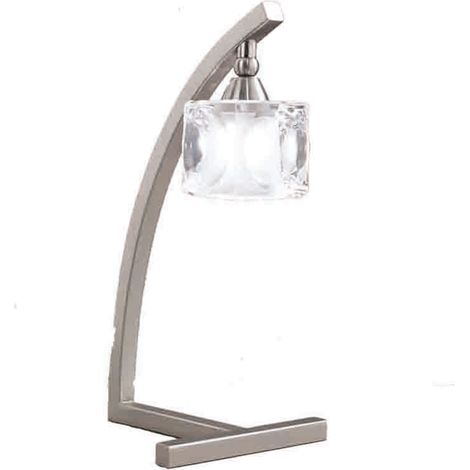 Mantra Lámpara de sobremesa curva CUADRAX níquel satinado 1xG9 con pantalla cristal 35cm (incl. bombilla) (1/2)