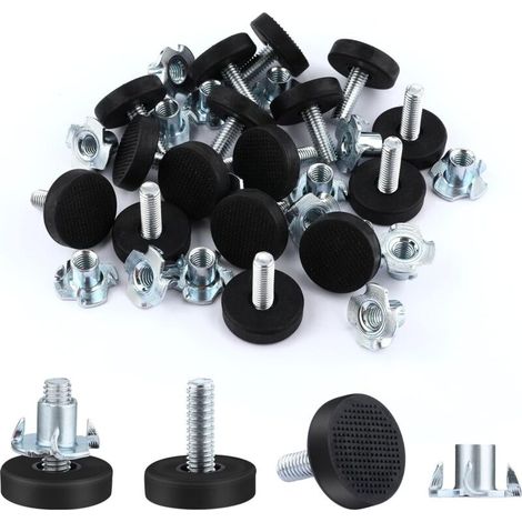 6,35mm Niveleurs de Meubles Réglables, 16 Pièces Pieds de Nivellement Meuble à Visser Pied de Chaise à Visser avec Écrous en T, Pieds de Nivellement pour Meubles Placard (M6)