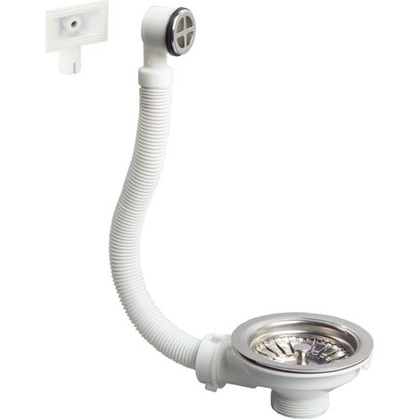 Sink drain plug ø114 1 basin, plastic and metal, with external overflow, chrome, white (1/4)