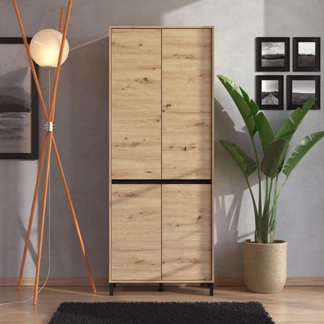 Zapatero Peligni, mueble zapatero 9 estantes, 4 puertas, patas incluidas, 80x40x206h cm marrón roble nudoso (1/5)