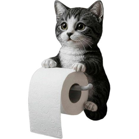 Porte-papier toilette chat, porte-essuie-tout 3D chat amusant, porte-papier toilette décoratif et mignon à fixer au mur pour salle de bain et cuisine, cadeau unique pour les amoureux des chats (1/2)