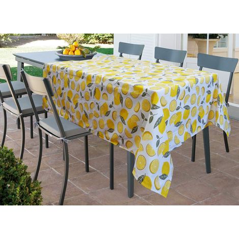 Tovaglia Per Salotto Cucina Tavolo 100% Cotone Made In Italy Lemon RP, misura140x140coloreLemon (1/4)