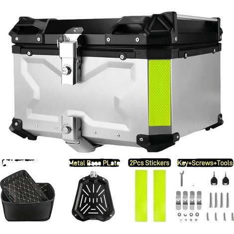 Coffre de moto, boîtier en aluminium durable, compatibilité universelle, X-65L-Argent (1/2)