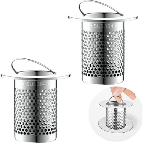 2 Pièces Attrape Cheveux Douche, avec Poignée,Acier Inoxydable Filtre Lavaboe,5,5 × 5cm Filtre Baignoire, passoires pour évier, lavabo, Cuisine et Salle de Bain (1/5)