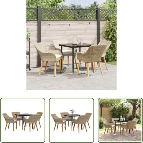 vidaXL Gartentisch - Garten Essgruppe mit Kissen 5 pcs Beige Poly-Rattan (1/5)