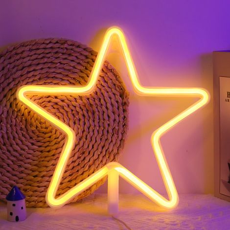 Panneau lumineux LED étoile néon blanc chaud néon applique murale batterie ou lampe de nuit alimentée par USB lumières LED Décoration murale pour mariage, vacances, fête, camping, chambr (1/5)