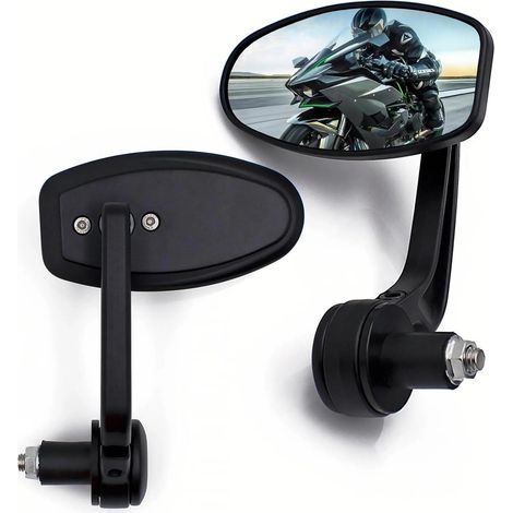 Motorrad Lenkerendenspiegel Universal 7/8" 22mm Schwarz 360° drehbar CNC Aluminium (1/5)