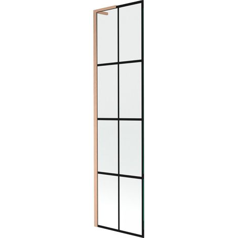 Mexen Next L Badewannenabtrennung 1-flügelig 50 x 150 cm, schwarzes Muster, gebürstetes Kupfer - 895-050-000-03-77-65