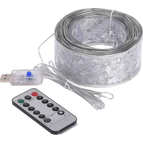 [Lampe argentée satinée - Blanc chaud 10 m 100 LED 8 fonctions USB + télécommande 13 touches] Guirlande lumineuse LED, guirlande décorative pour sapin de Noël (1/3)