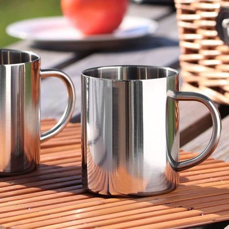 Tasse à café en acier inoxydable de 220 ml avec double anse pour un transport facile (lot de 2). (1/4)