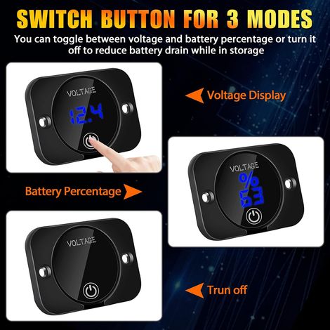 Testeur de tension étanche de voltmètre numérique DC 12V 24V LED pour camion de moto de véhicule marin de bateau de voiture avec panneau d'affichage tactile d'écran numérique de lumière bleue (1/4)