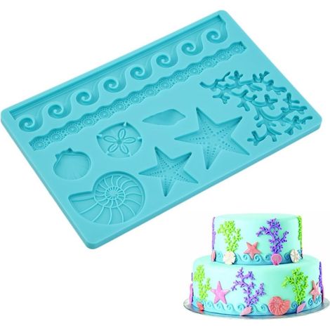 Moules en silicone pour coquillages et animaux marins en fondant et pâte à sucre, pour la pâtisserie, la décoration de gâteaux sur le thème marin, moules en forme d'étoile de mer (1/4)
