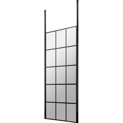Balterley Werrington Contemporary Bathroom 8mm Profile Wetroom Screen with Ceiling Posts, Matt Black, 1950 x 700 x 14mm