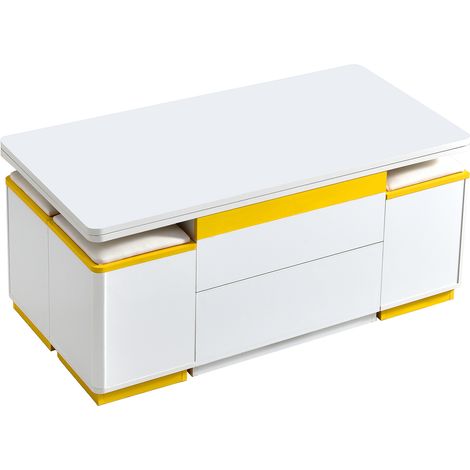Table basse moderne blanche laquée, table d'appoint élégante, table basse multifonctionnelle réglable en hauteur, table à manger pliante / meuble de salon, 100 x 50 x 43 cm (L x B x H) (1/5)