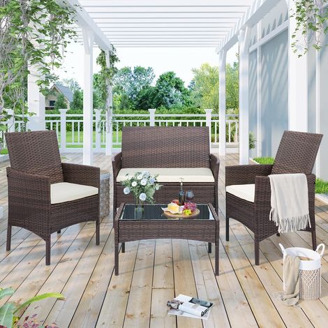 Set of 4 garden furniture for balcony - Garden table and chairs for 4 people - Veranda furniture - Rattan table - Sofa armchairs for terrace, balcony, outdoor use (1/5)