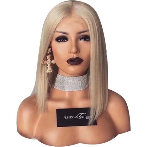 Bob perruque blonde courte femme coupe droite cheveux courts naturelle (1/5)