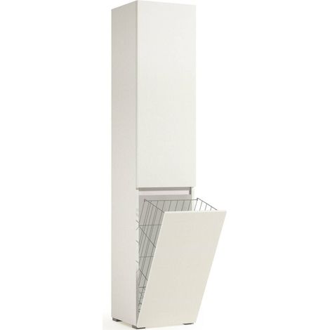 Dmora - Armadio multiuso 2 ante Agapanto, Mobile lavanderia a 2 ante, Colonna da bagno con cestello portabiancheria, 100% Made in Italy, 45x37h195 cm, Bianco, con imballo rinforzato (1/5)